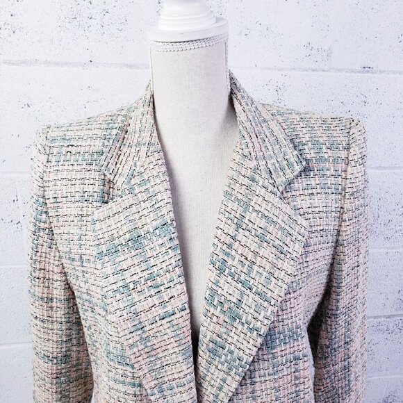 Vintage 100% Silk Hand Woven One Button Blazer Pink Silver Metallic Size Small - Picture 5 of 12